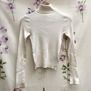 H&M White Ribbed Long Sleeve Turtleneck